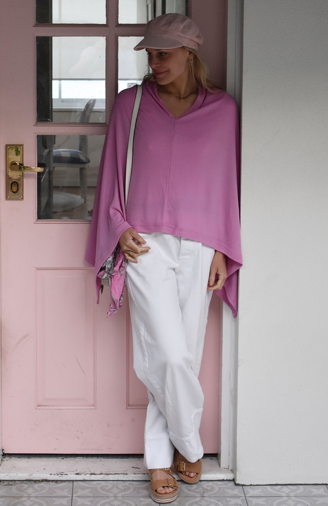 Crocus Pink Women's Merino Wool Plain Poncho