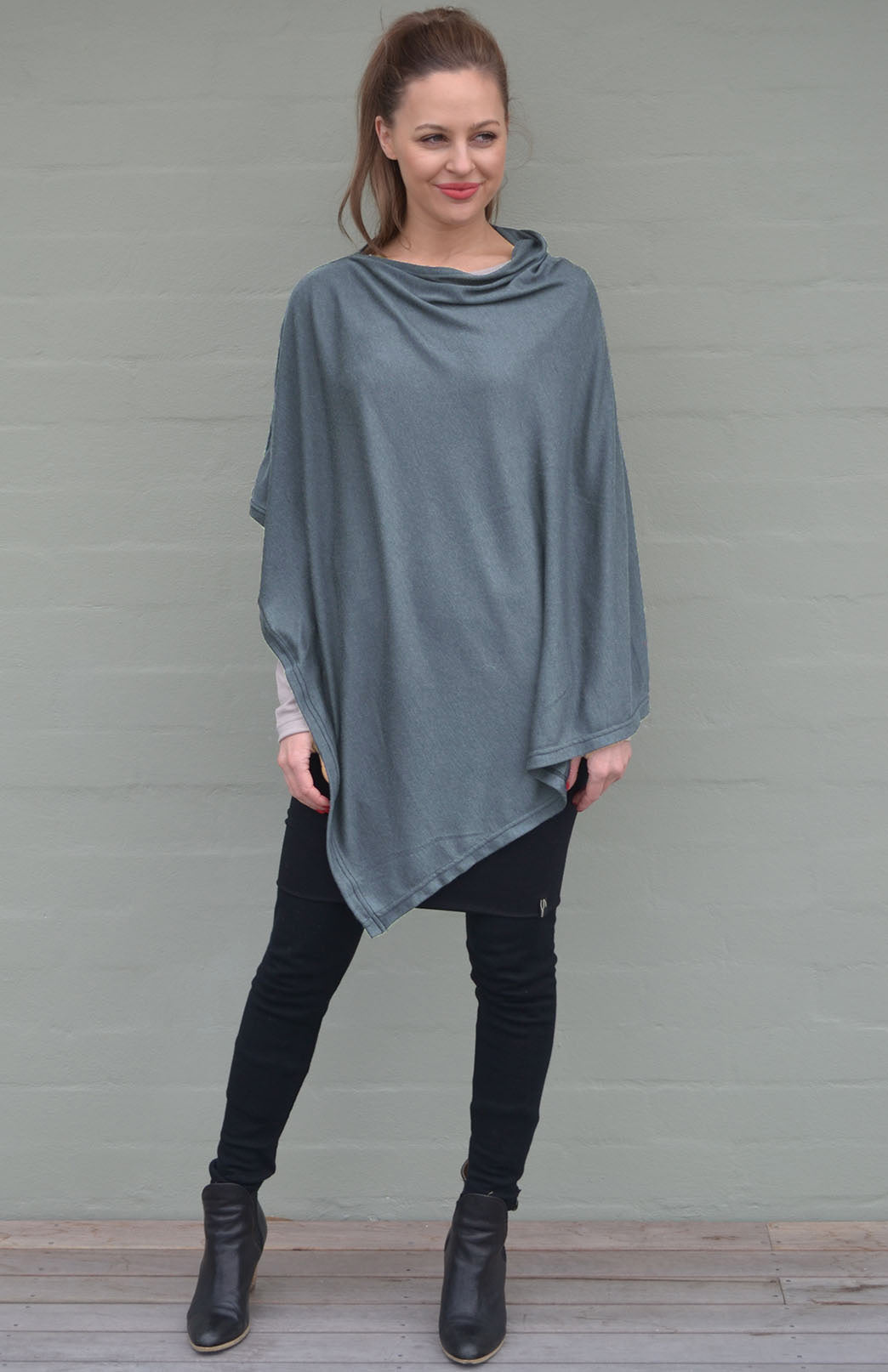 Slate Grey Women's Merino Wool Plain Poncho