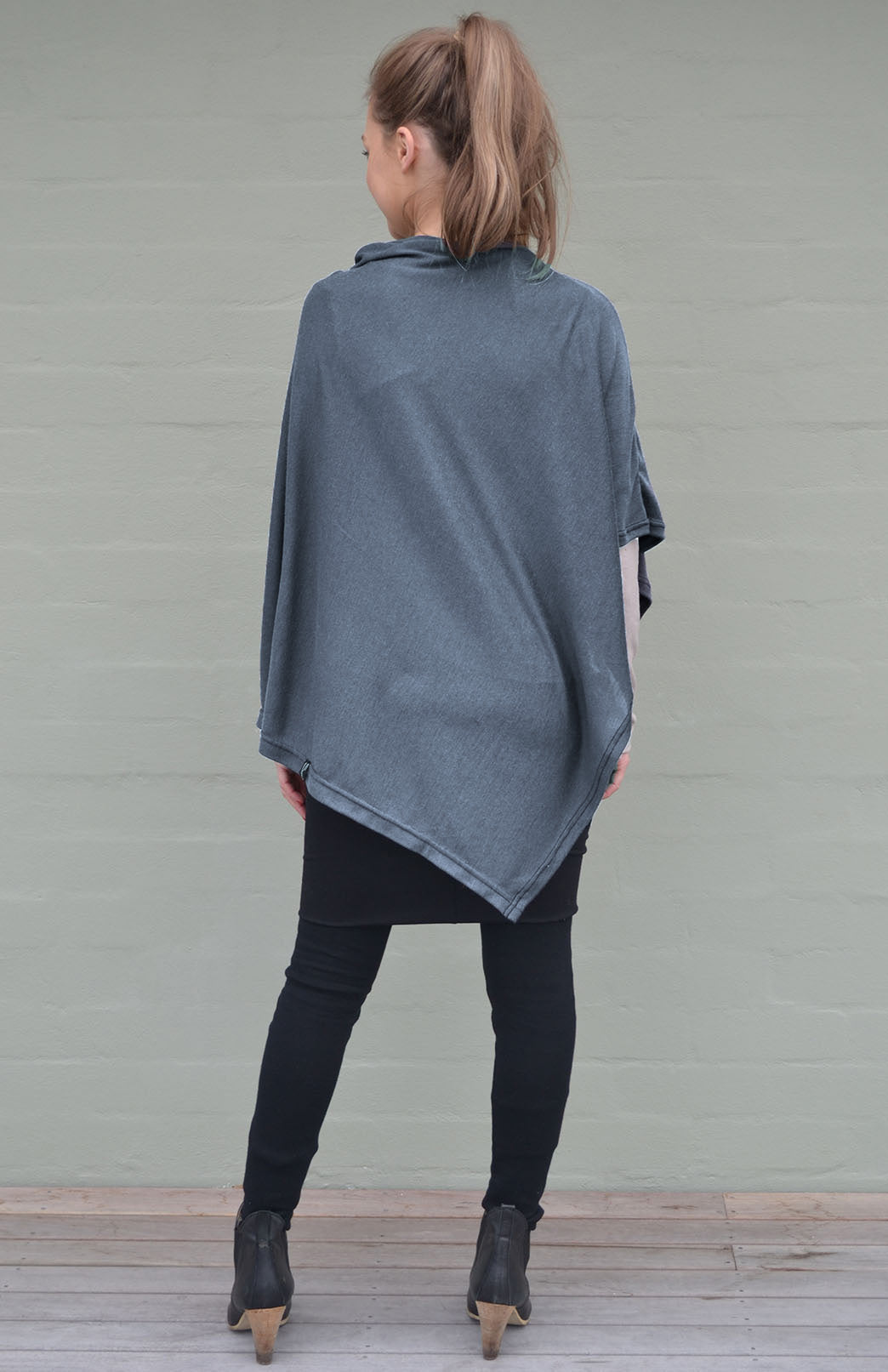 Slate Grey Women's Merino Wool Plain Poncho