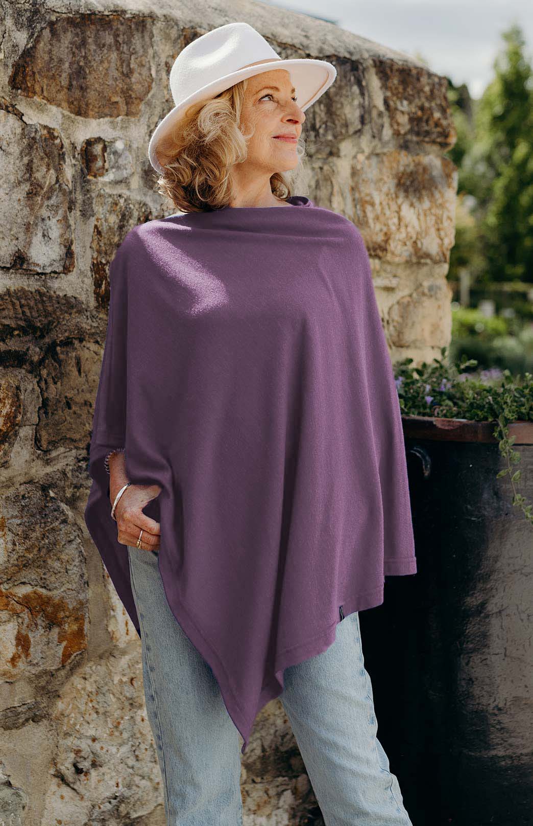 Soft Amethyst Purple Women's Merino Wool Plain Poncho