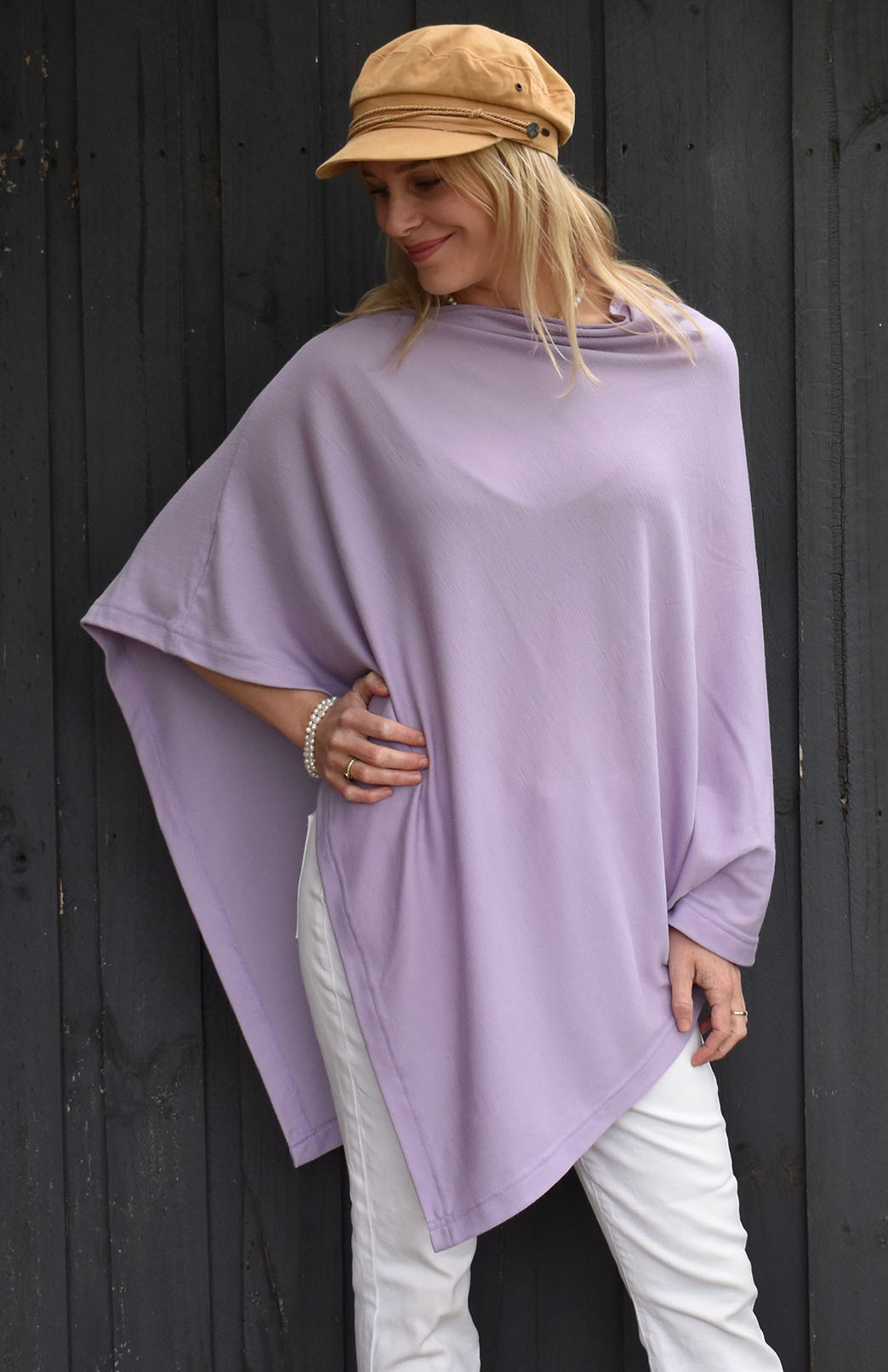 Soft Violet Purple Women's Merino Wool Plain Poncho
