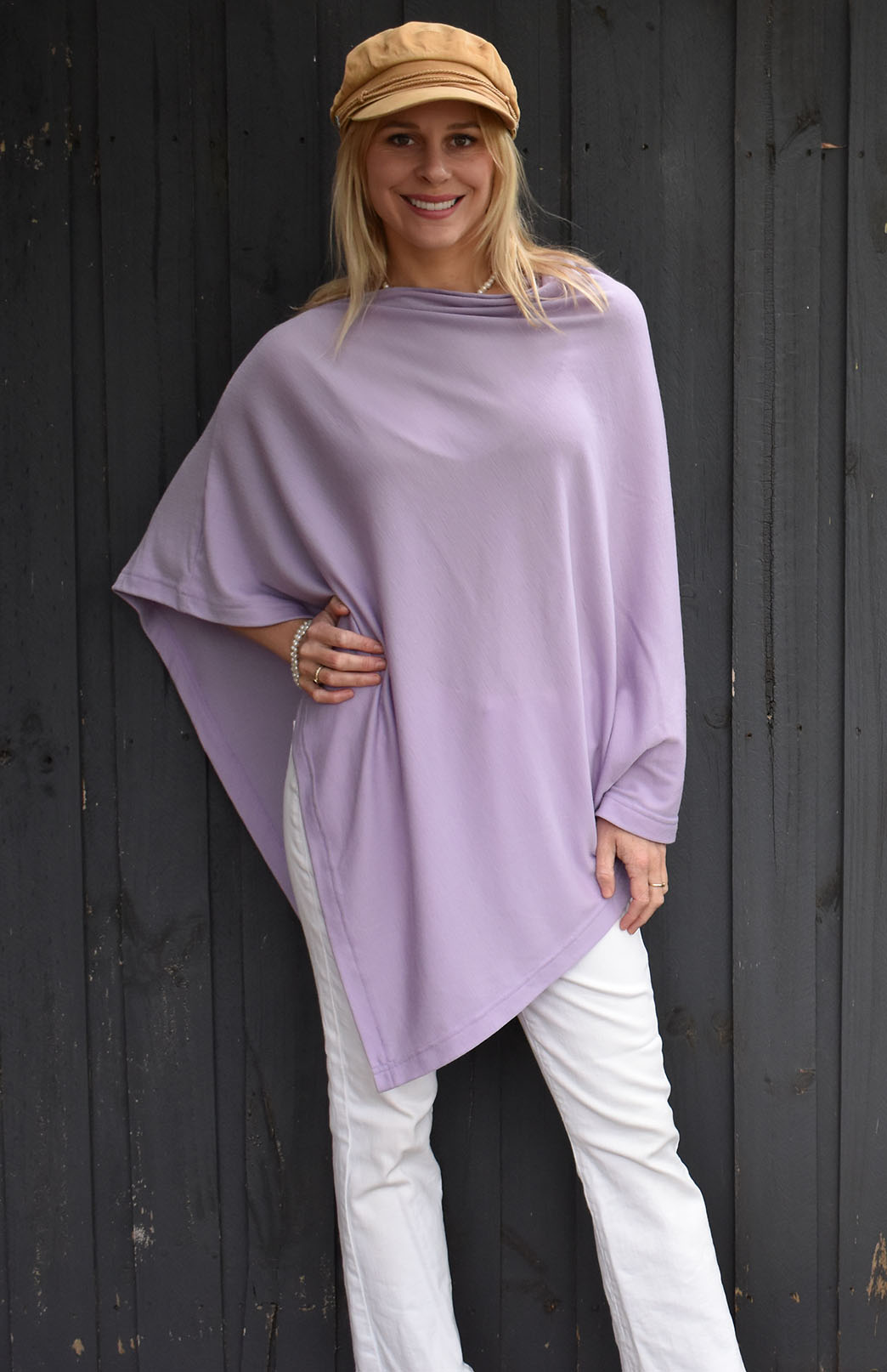Soft Violet Purple Women's Merino Wool Plain Poncho