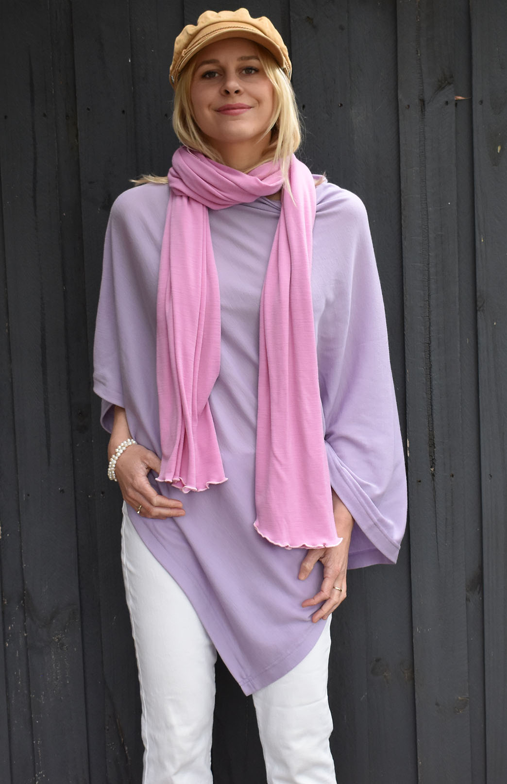 Soft Violet Purple Women's Merino Wool Plain Poncho