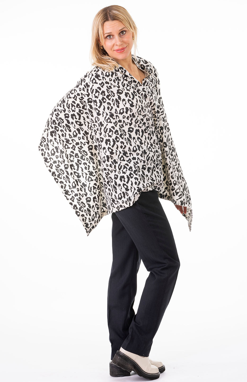 Vintage Ivory Leopard Women's Merino Wool Poncho