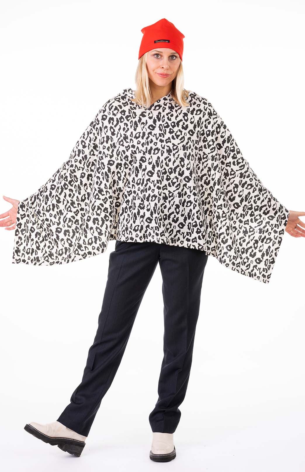 Vintage Ivory Leopard Women's Merino Wool Poncho