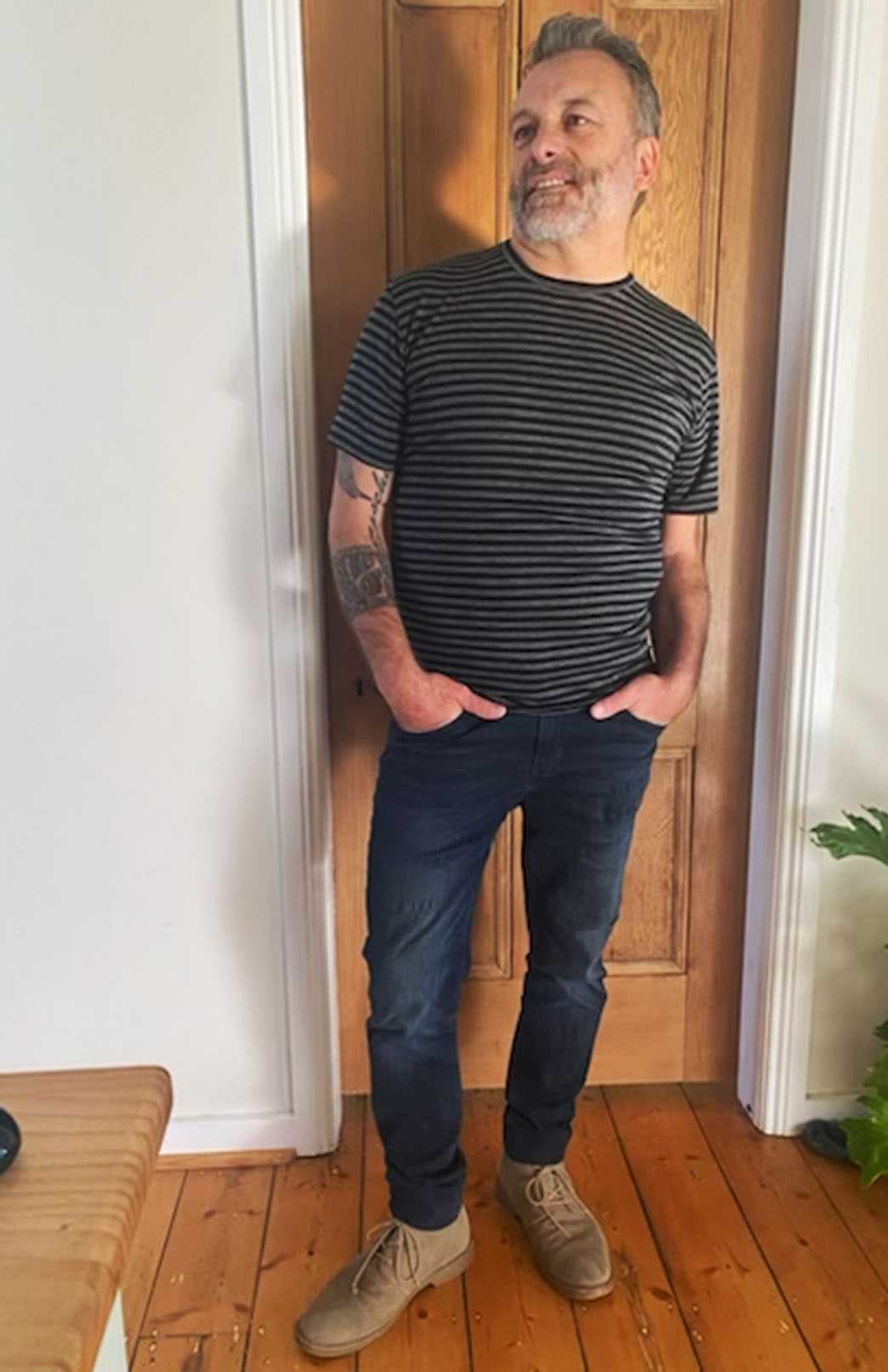 Black and Grey Stripe Men's Merino Wool T-Shirt