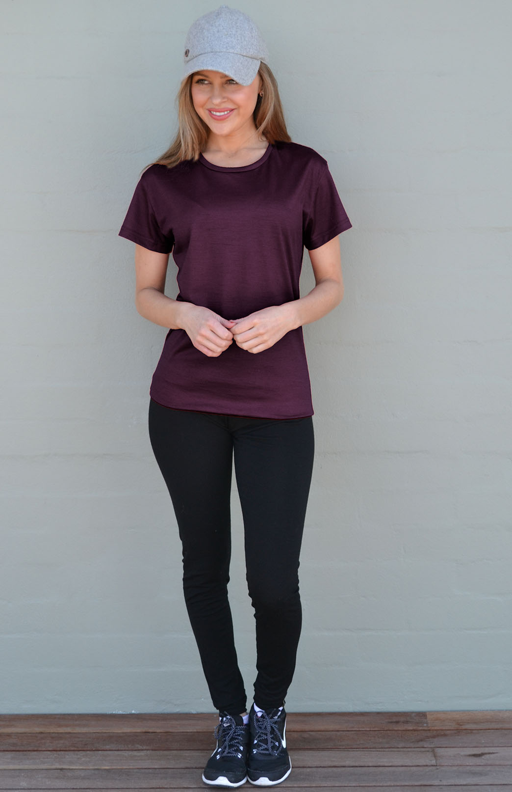 Mulberry Purple Women's Merino Wool Short Sleeved Classic Fit T-Shirt