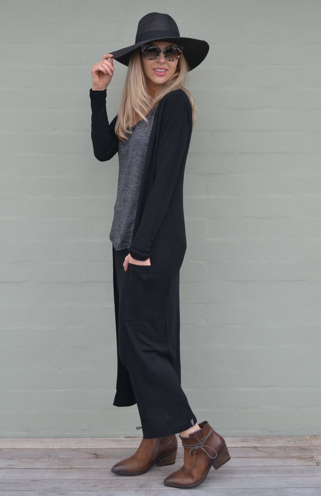 Black Women's Slimline Long Cardigan with side pockets