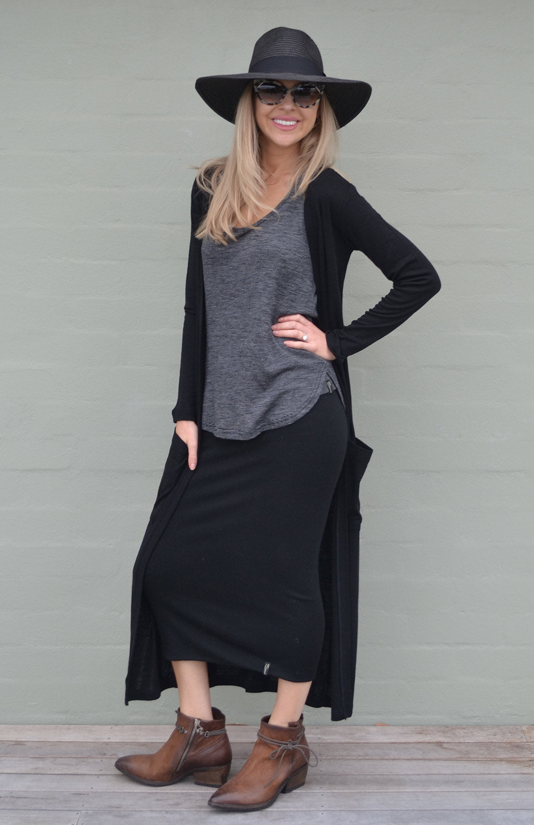 Black Women's Slimline Long Cardigan with side pockets