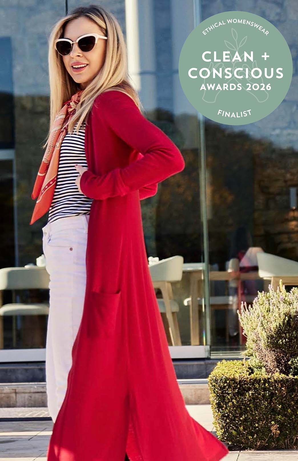 Chilli Red Women's Slimline Long Cardigan with side pockets