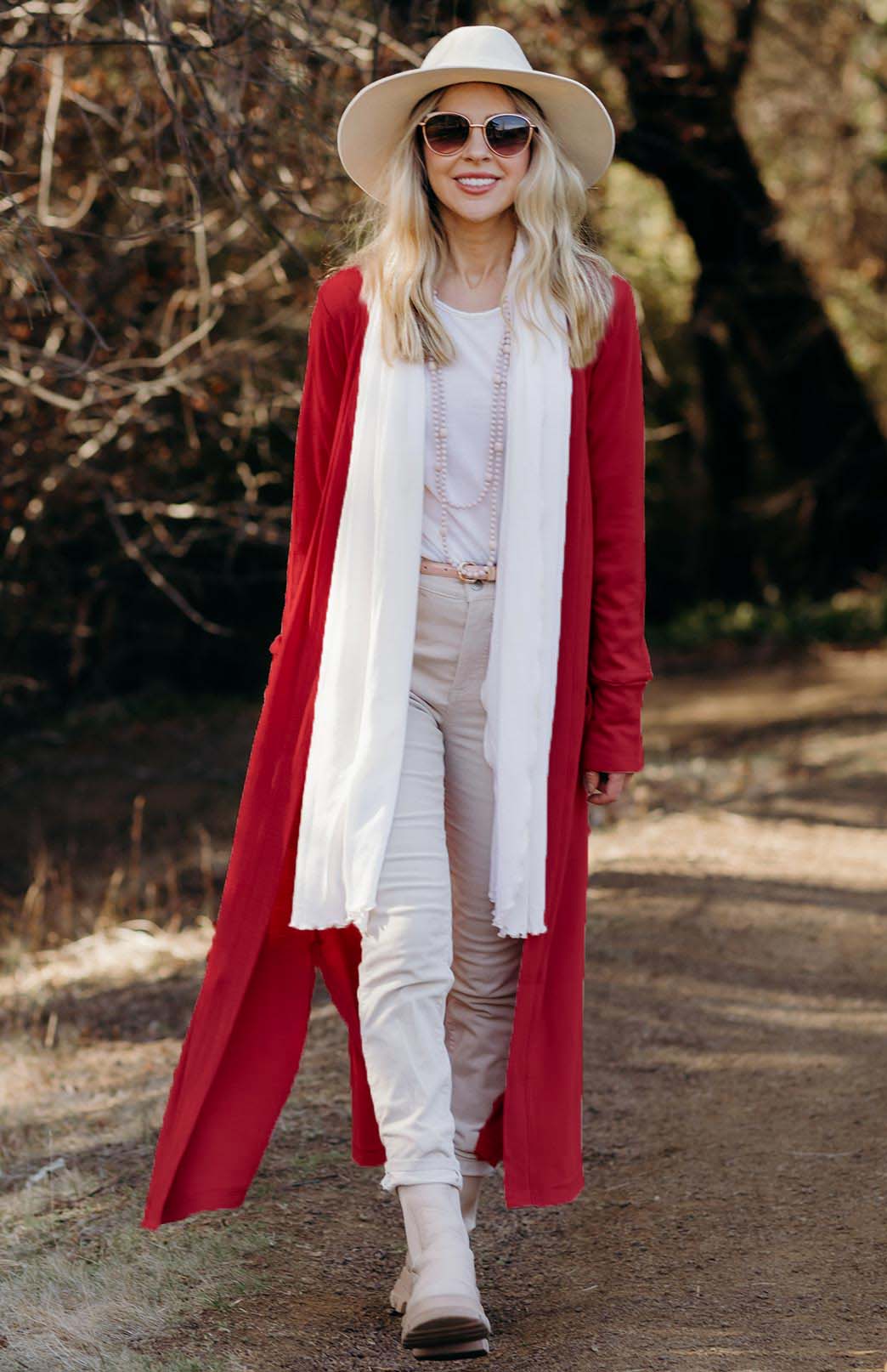 Chilli Red Women's Slimline Long Cardigan with side pockets