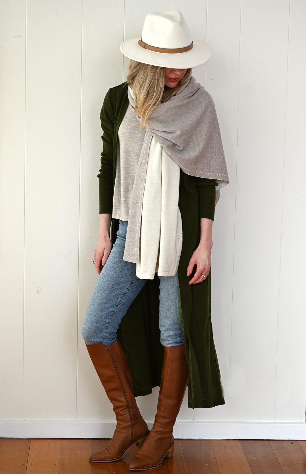 Kale Green Women's Slimline Long Cardigan with side pockets
