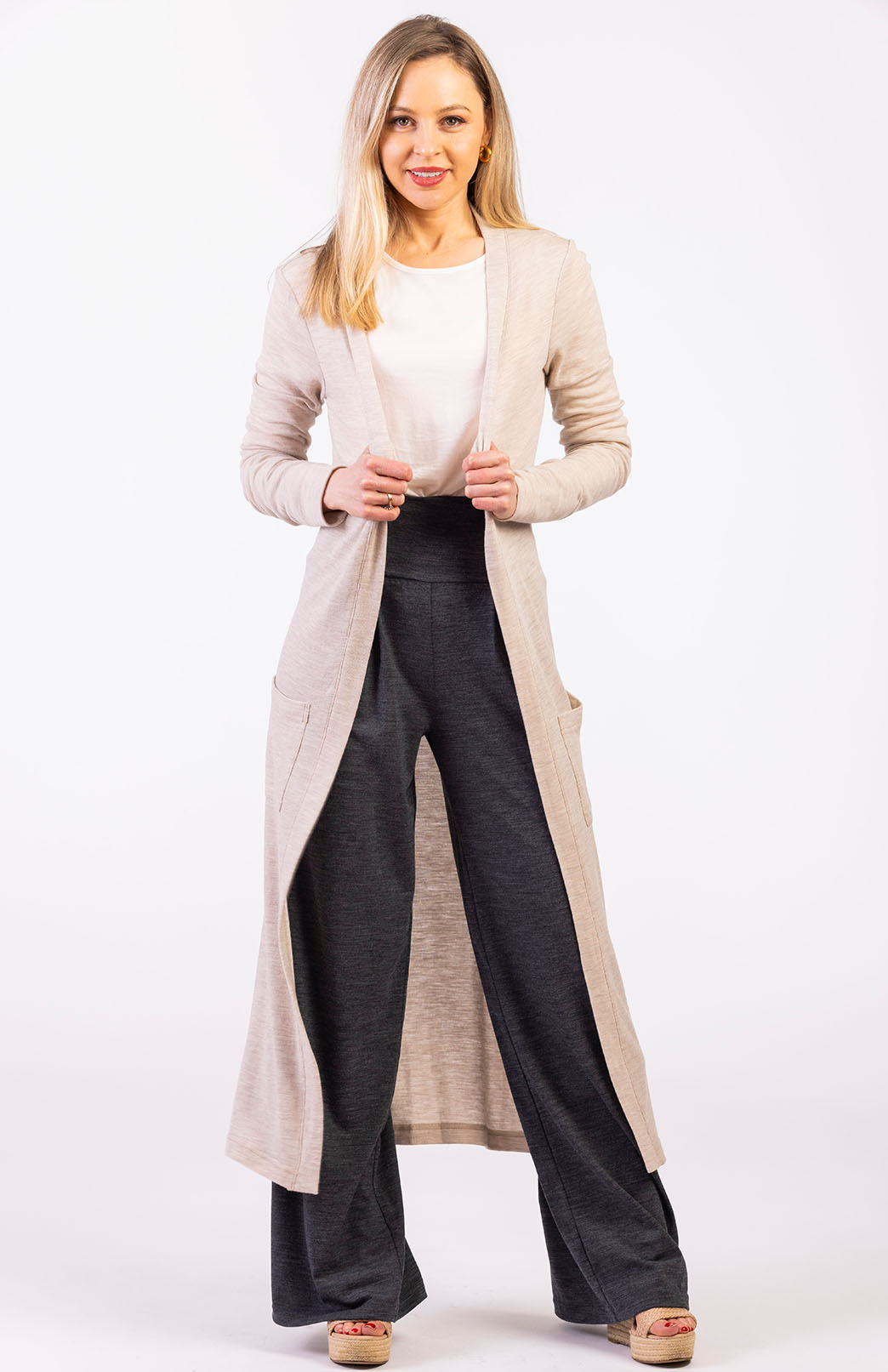 Charcoal Marl Women's Merino Wool Palazzo Pants