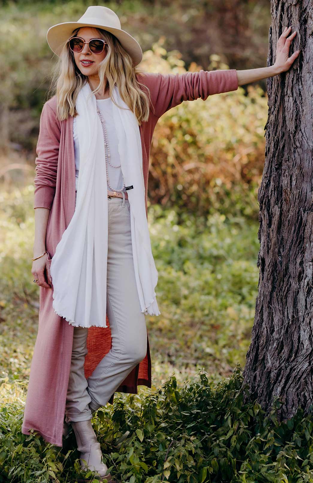 Rosewood Pink Women's Slimline Long Cardigan with side pockets