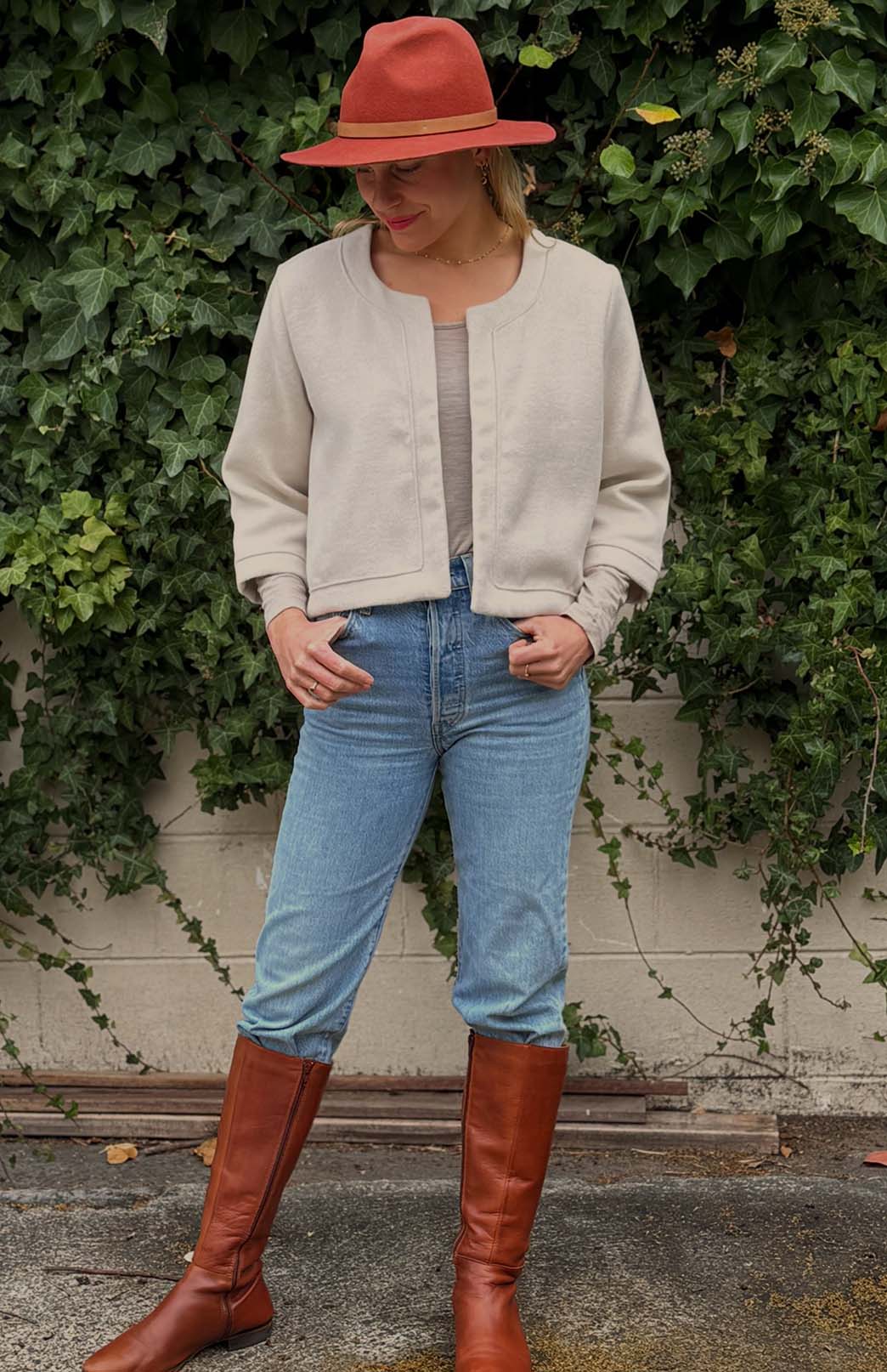 Vanilla Nougat Women's Merino Wool Reversible Crop Coco Jacket
