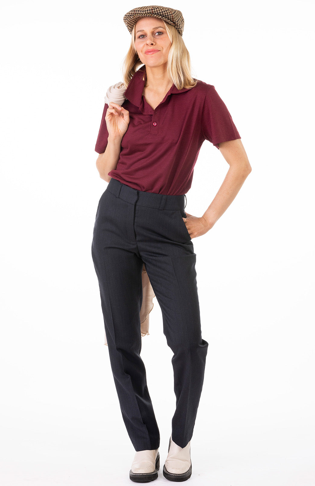 Burgundy Red Women's Lightweight Merino Wool Short Sleeve Golf Tee 