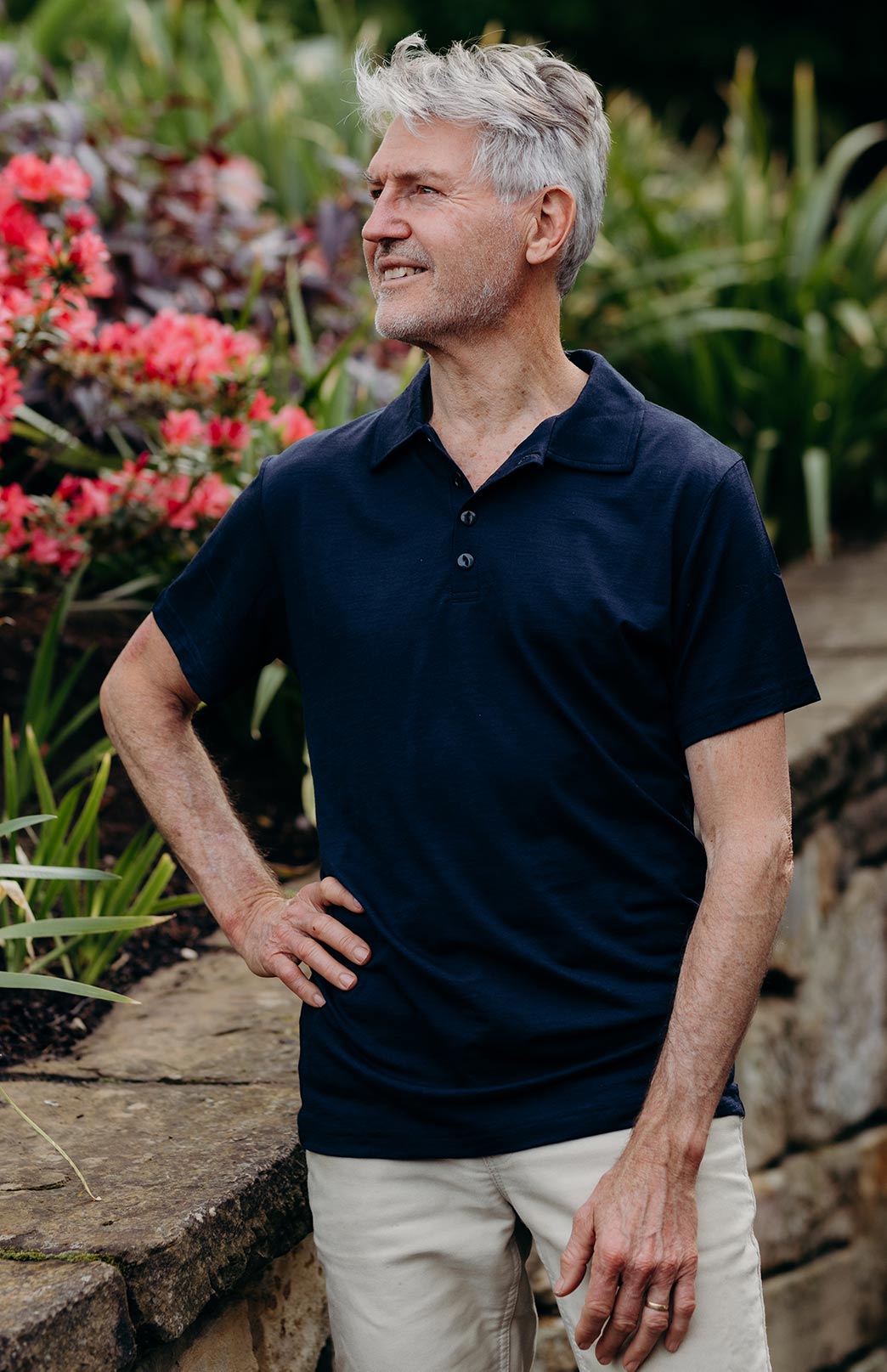 Navy Blue Men's Lightweight Merino Wool Short Sleeve Golf Tee