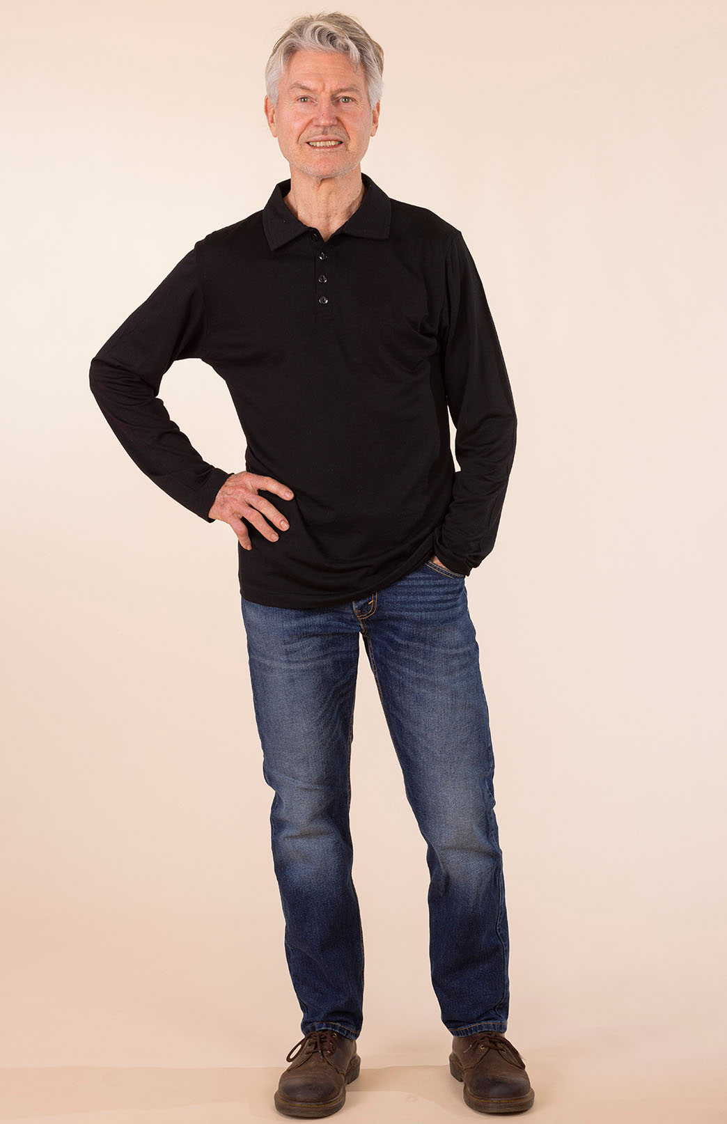 Black Men's Merino Wool Long Sleeve Golf Tee