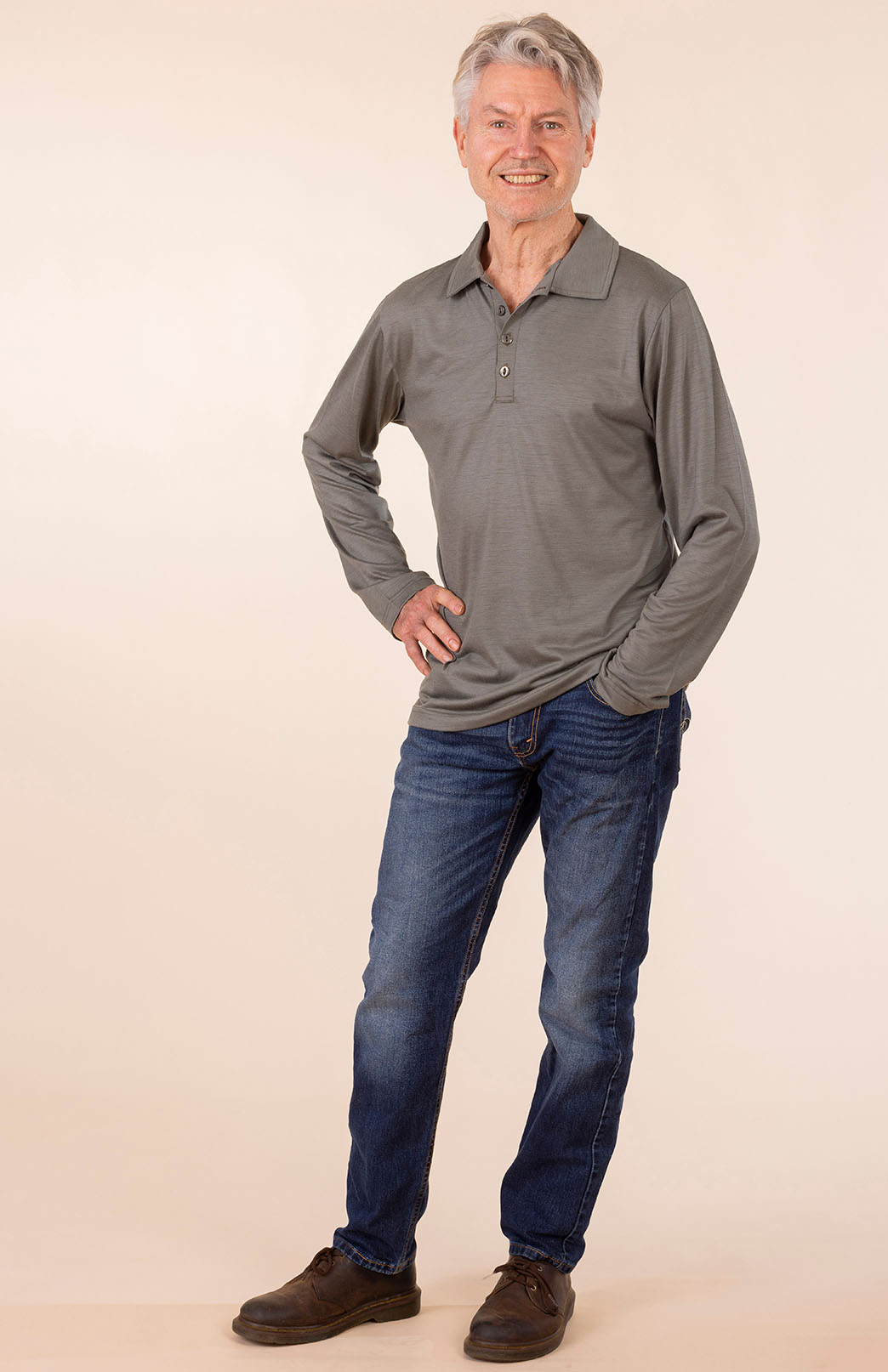 Gum Tree Green Men&#39;s Merino Wool Long Sleeve Golf Tee
