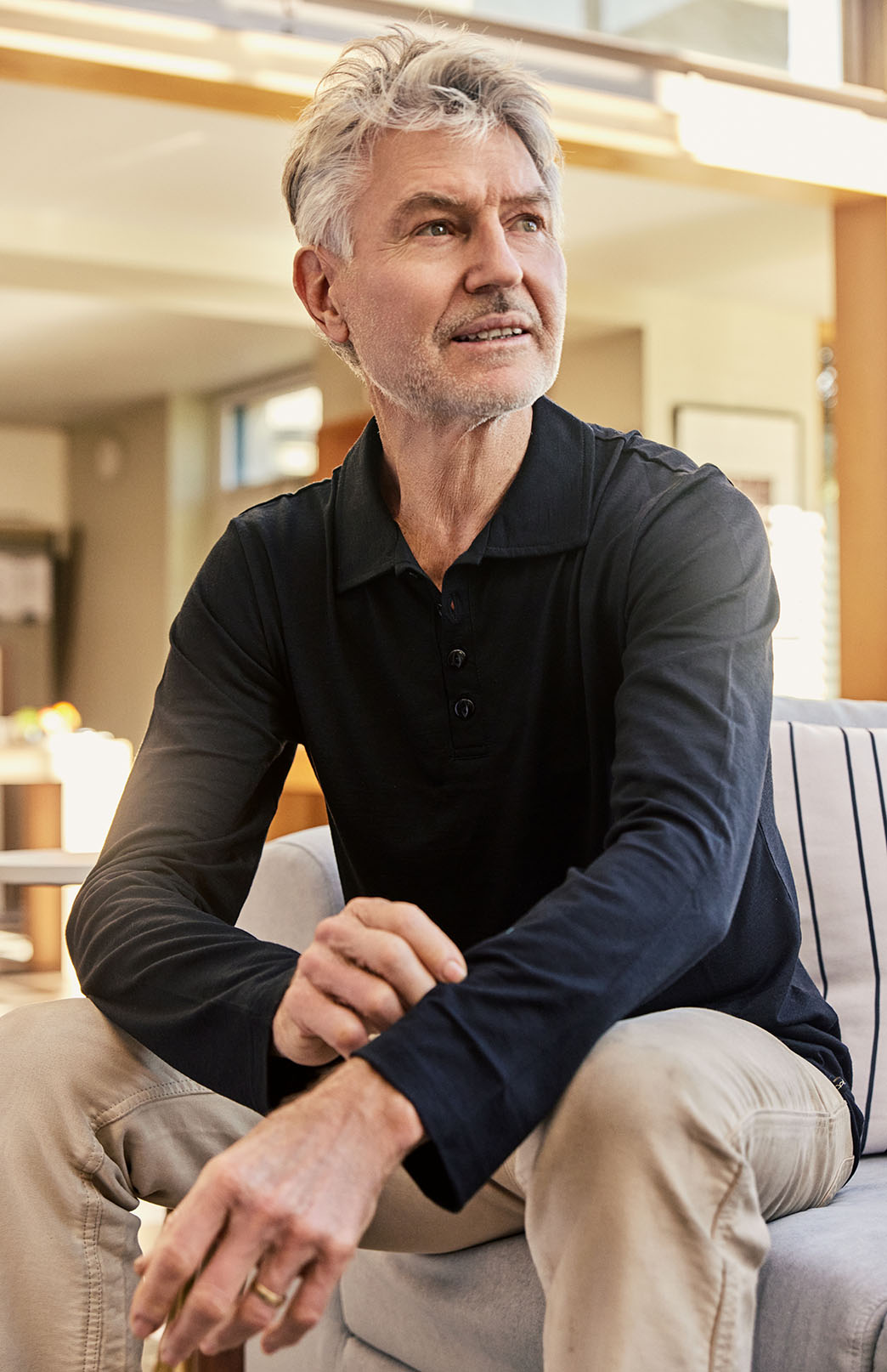 Black Men's Merino Wool Long Sleeve Golf Tee