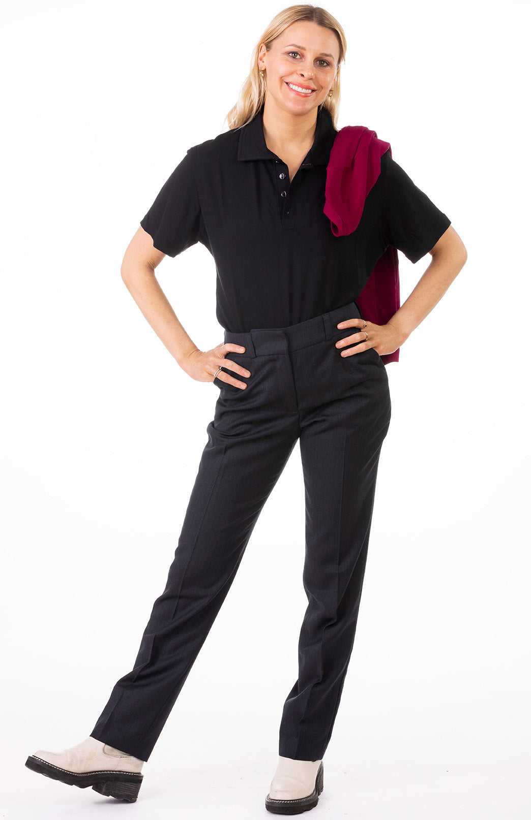 Black Women's Lightweight Merino Wool Short Sleeve Golf Tee 