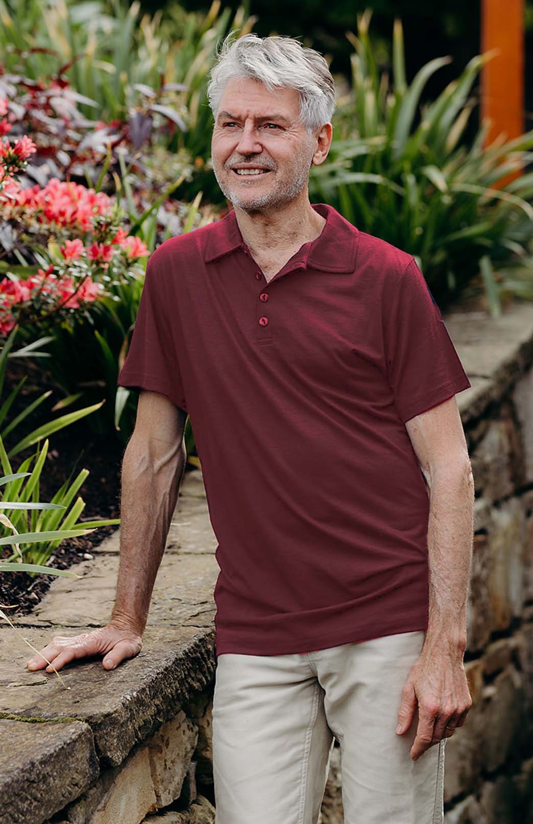 Burgundy Red Men's Lightweight Merino Wool Short Sleeve Golf Tee