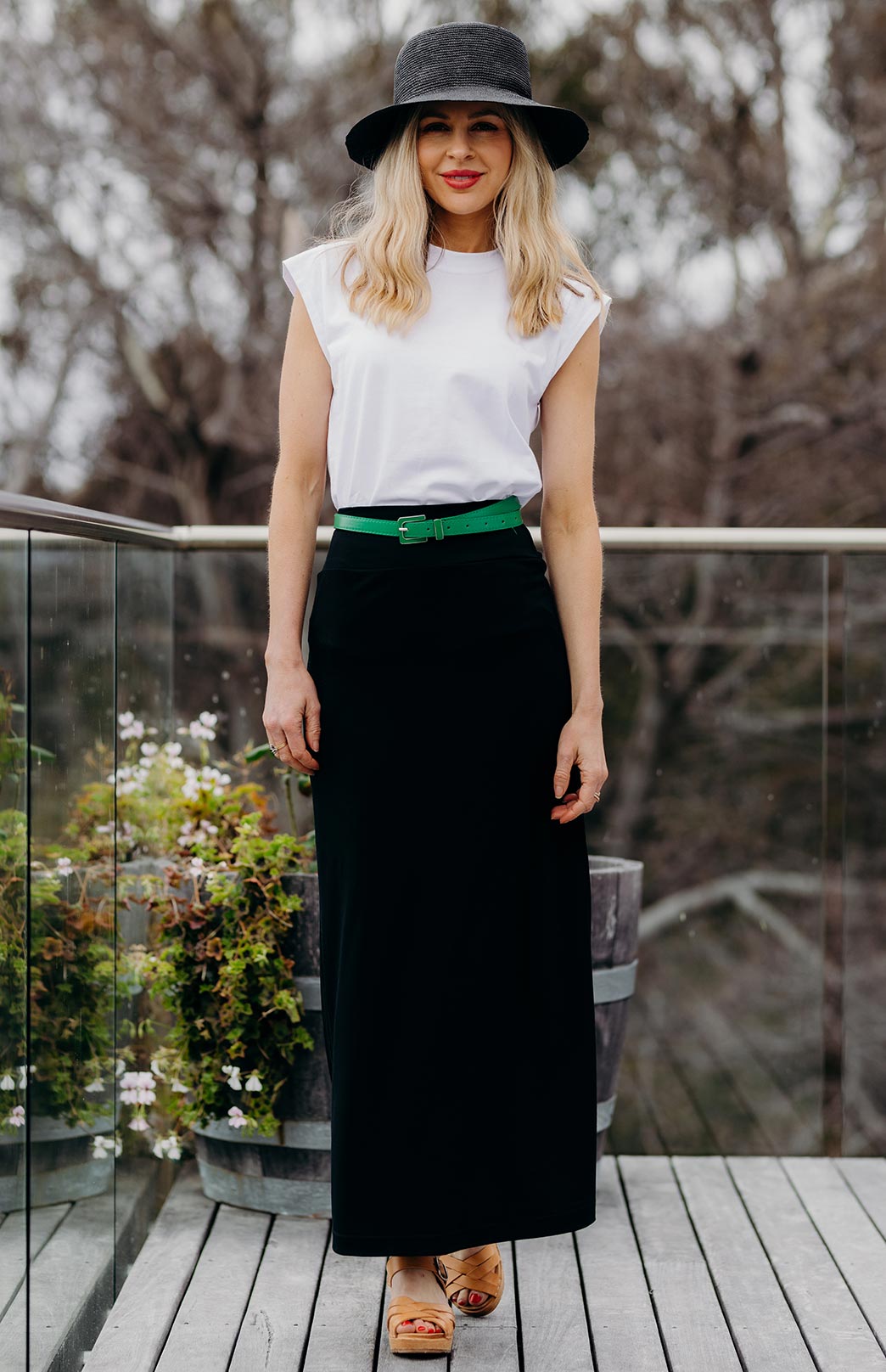 Black Women's Merino Wool Midweight A-Line Midi Skirt