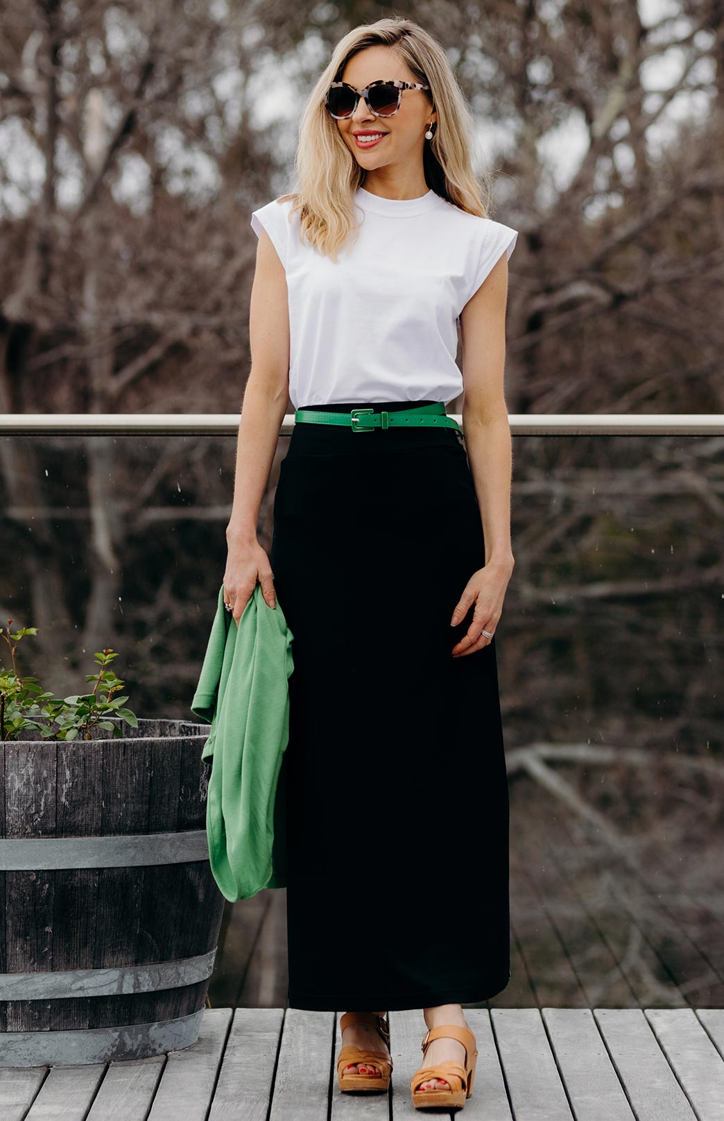 Black Women's Merino Wool Midweight A-Line Midi Skirt