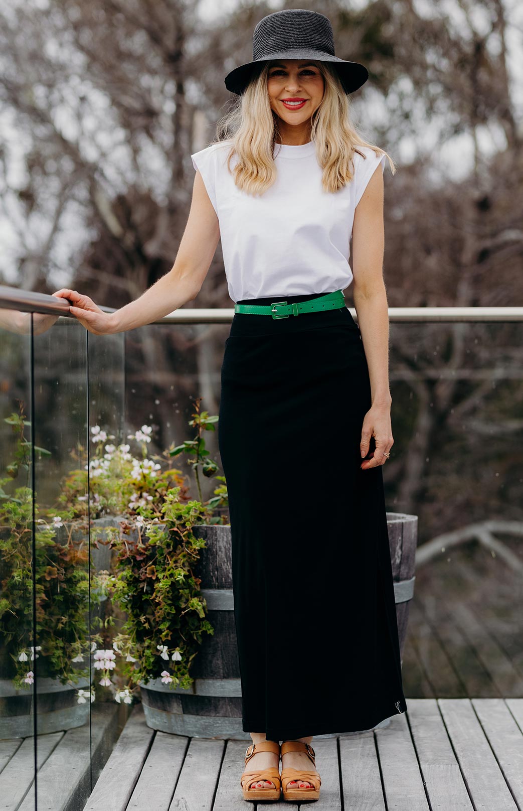 Black Women's Merino Wool Midweight A-Line Midi Skirt