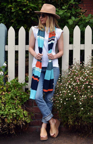 Aqua Navy & Orange Stripe