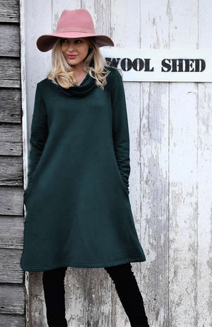 Second:  Cowl Neck Swing Dress - Modal Fleece (size 12)
