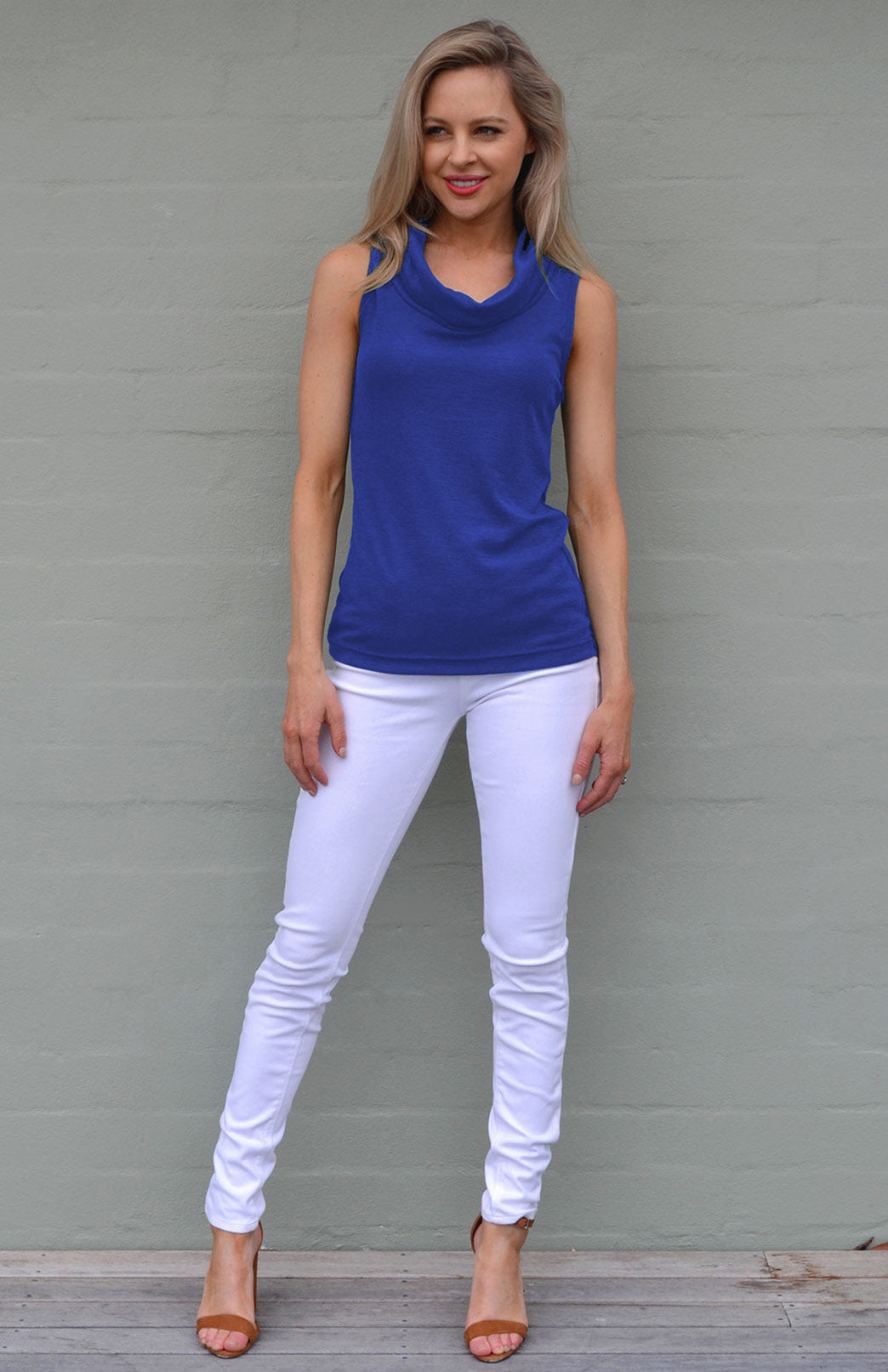 Bluebell Women's Merino Wool Sleeveless Top with Cowl Neckline