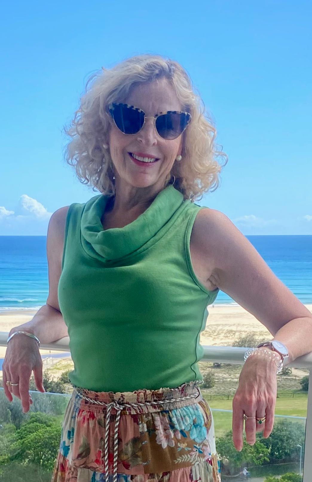 Pistachio Green Women's Merino Wool Sleeveless Top with Cowl Neckline