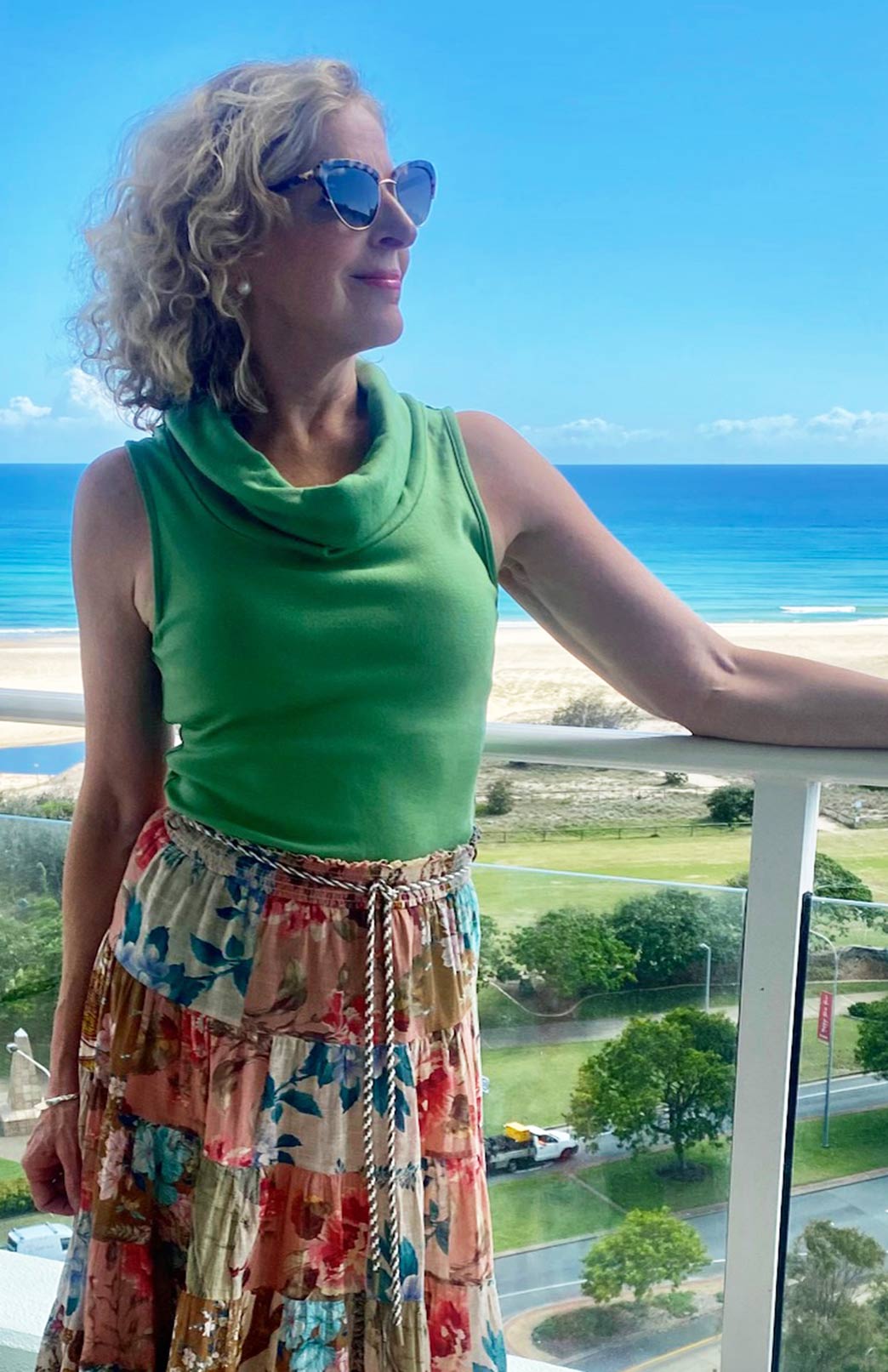 Pistachio Green Women's Merino Wool Sleeveless Top with Cowl Neckline