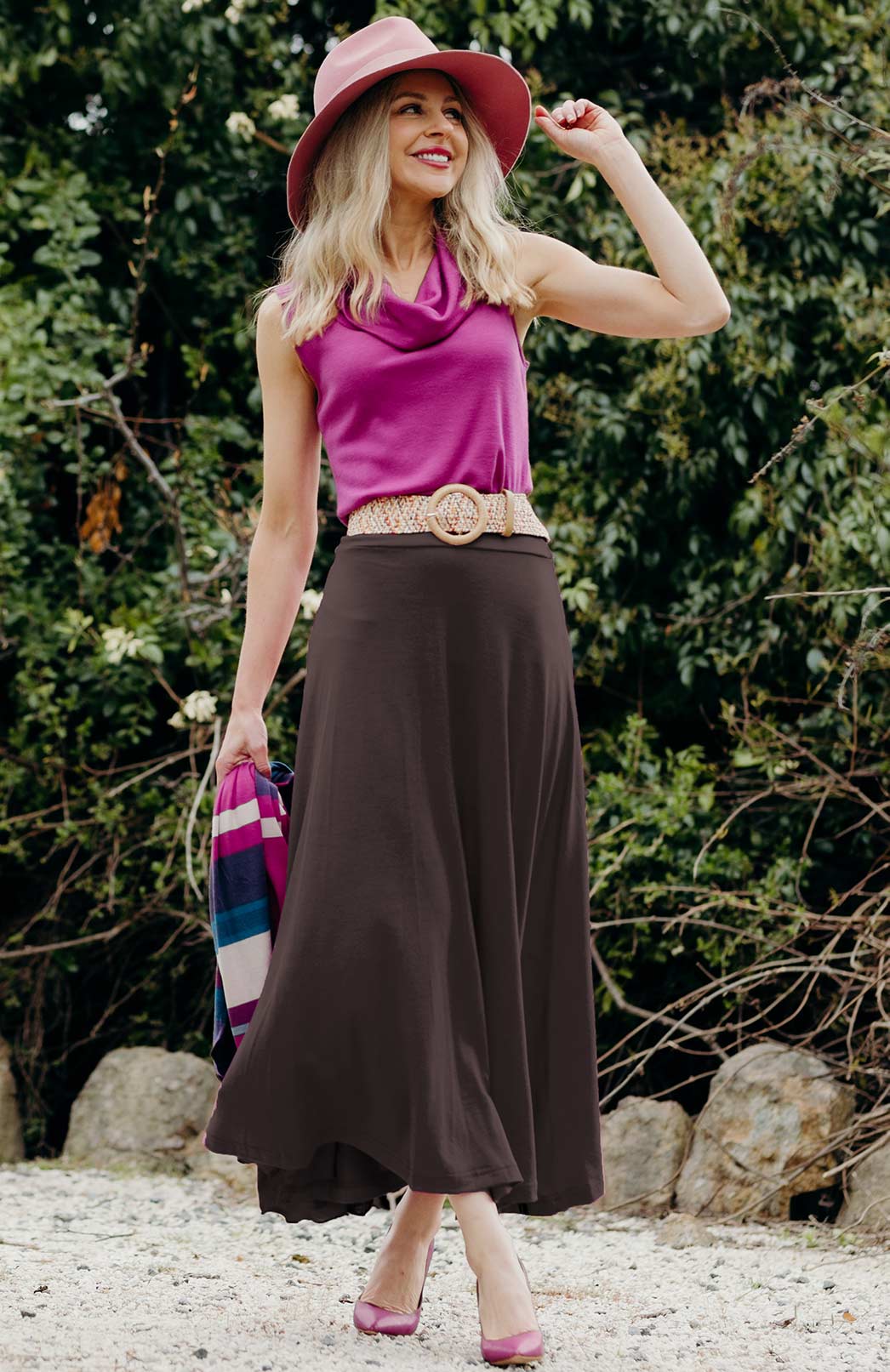 Marion Skirt (Rib Fabric) Women's Merino Wool Midweight A-Line Midi Skirt