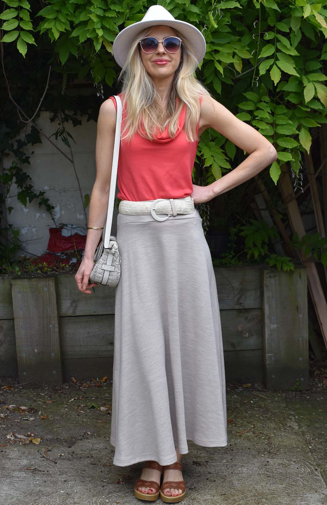 Oatmeal Marl Women's Merino Wool Ponte A-Line Midi Skirt