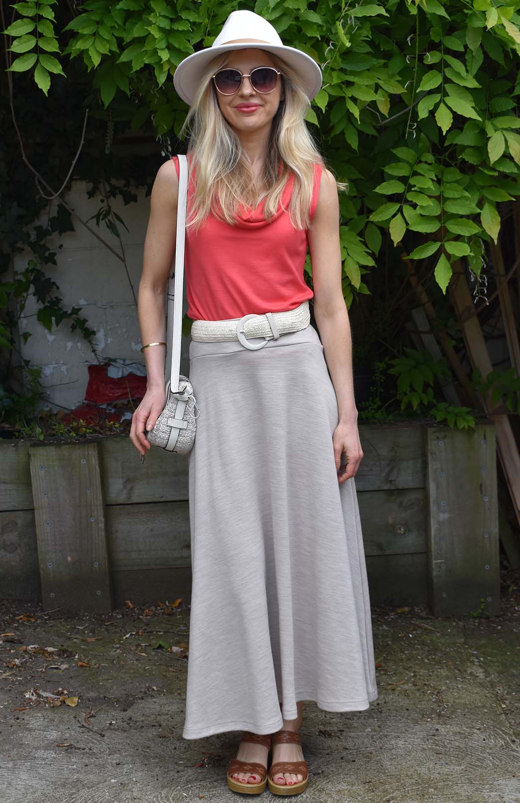 Oatmeal Marl Women's Merino Wool Ponte A-Line Midi Skirt