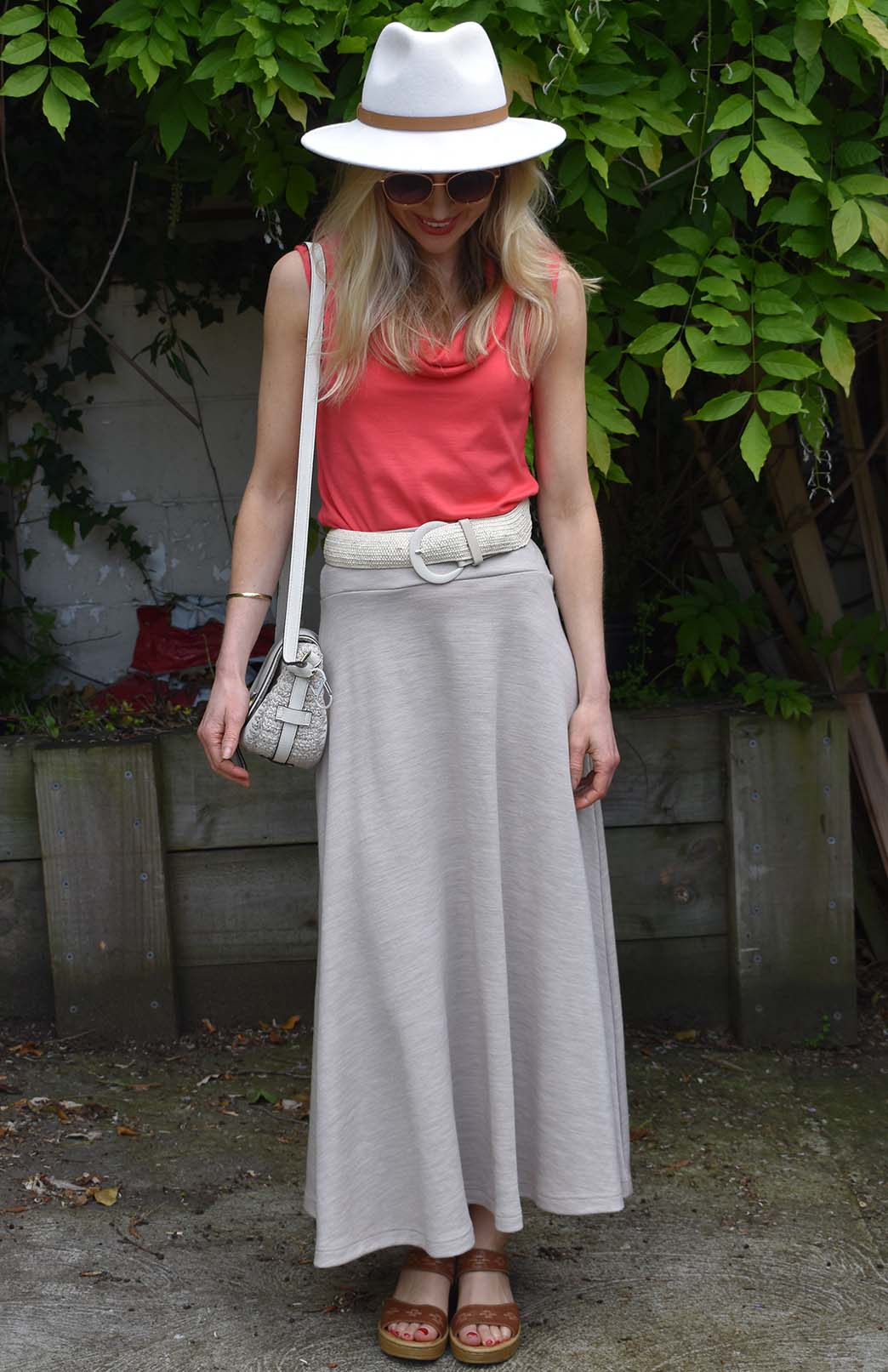 Begonia Pink Coral Women's Merino Wool Sleeveless Top with Cowl Neckline