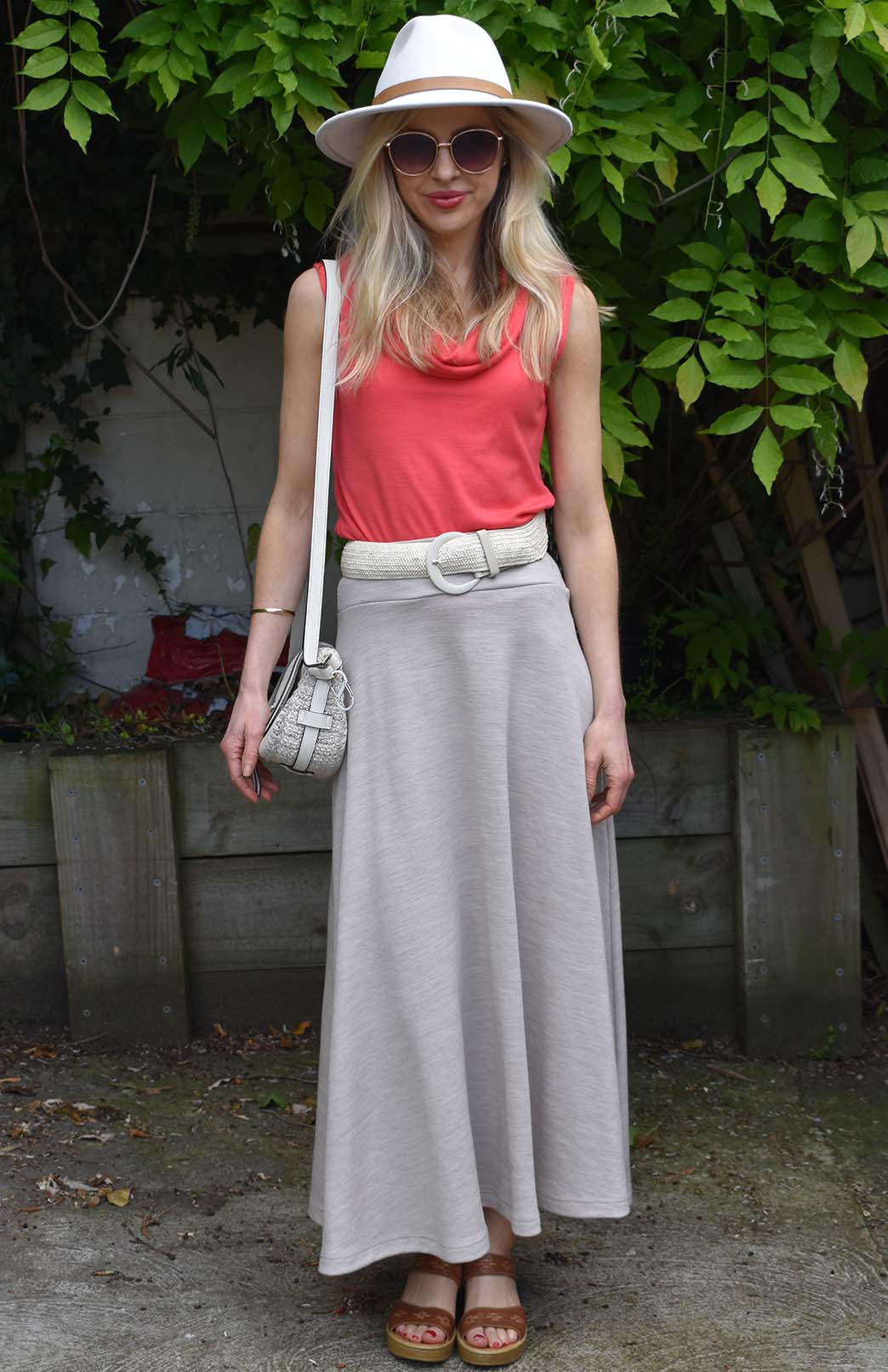 Begonia Pink Coral Women's Merino Wool Sleeveless Top with Cowl Neckline