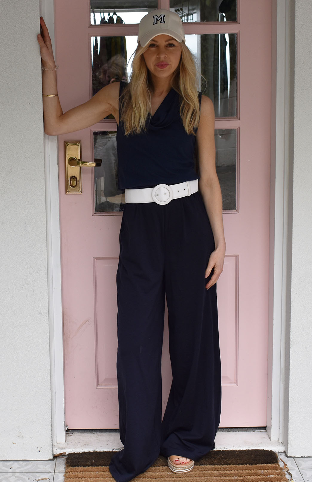French Navy Blue Women's Merino Wool Wide Leg Pants with Pockets