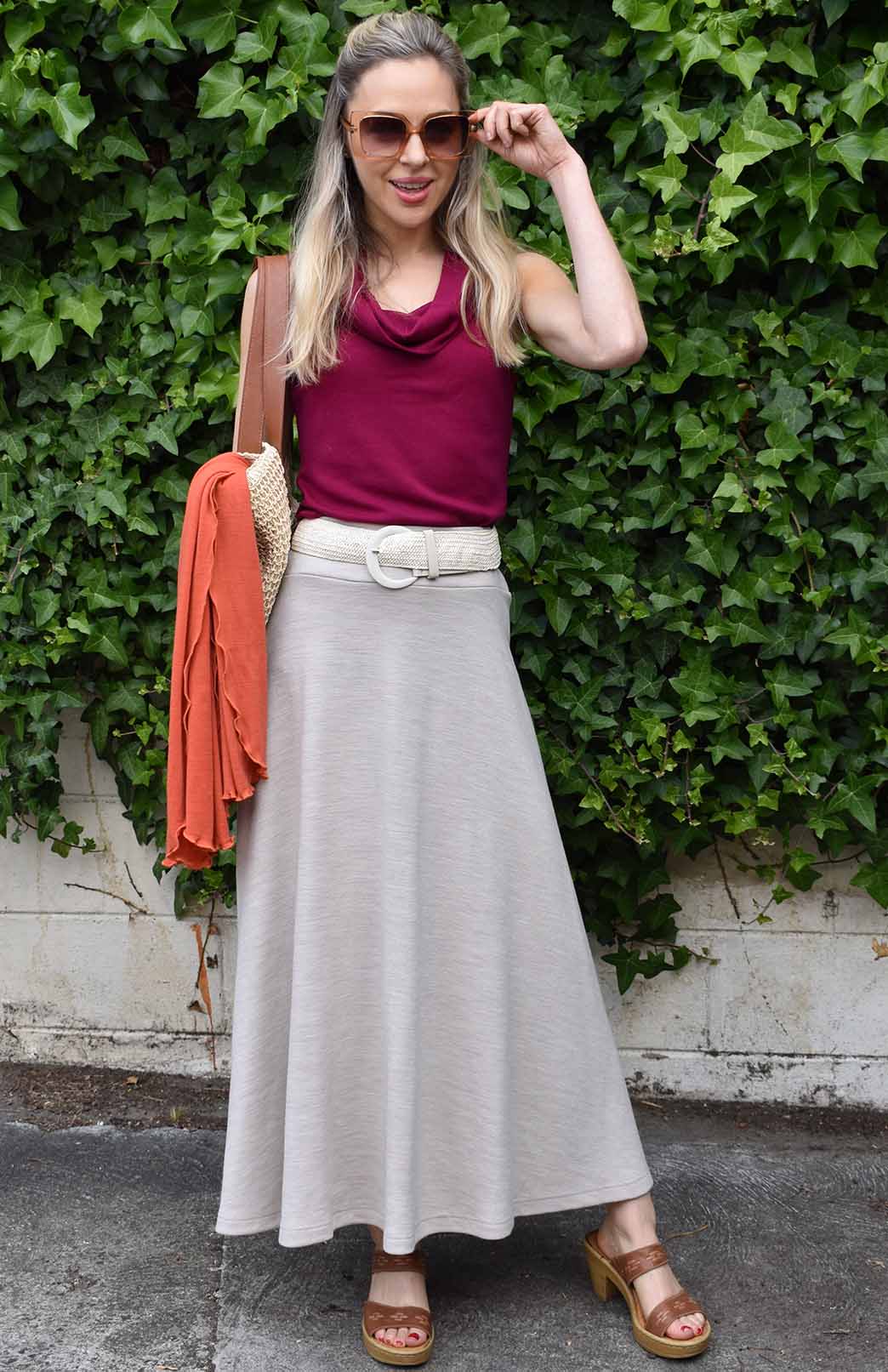 Magenta Women's Merino Wool Sleeveless Top with Cowl Neckline