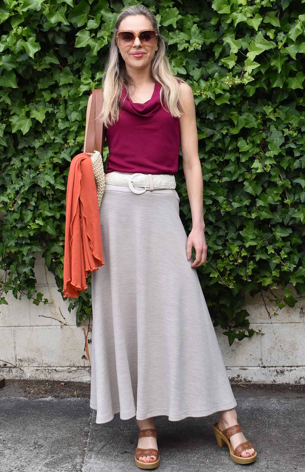 Magenta Women's Merino Wool Sleeveless Top with Cowl Neckline