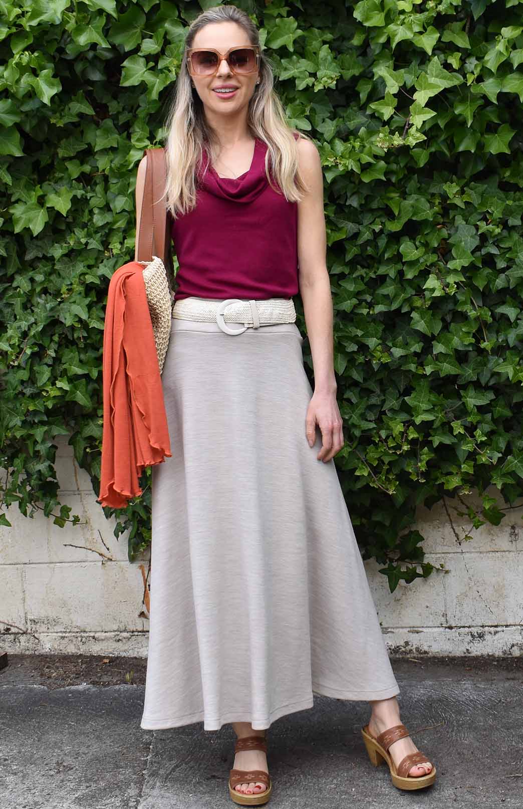 Magenta Women&#39;s Merino Wool Sleeveless Top with Cowl Neckline
