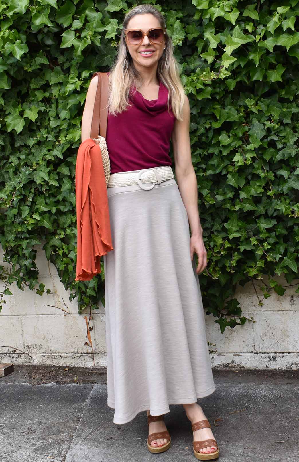 Magenta Women's Merino Wool Sleeveless Top with Cowl Neckline