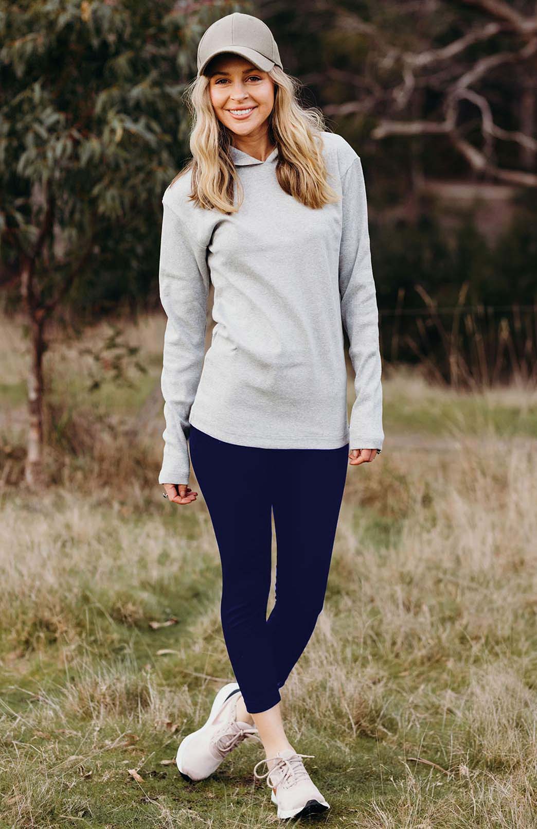 Navy Blue Women's Merino Wool 7/8th Crop Leggings
