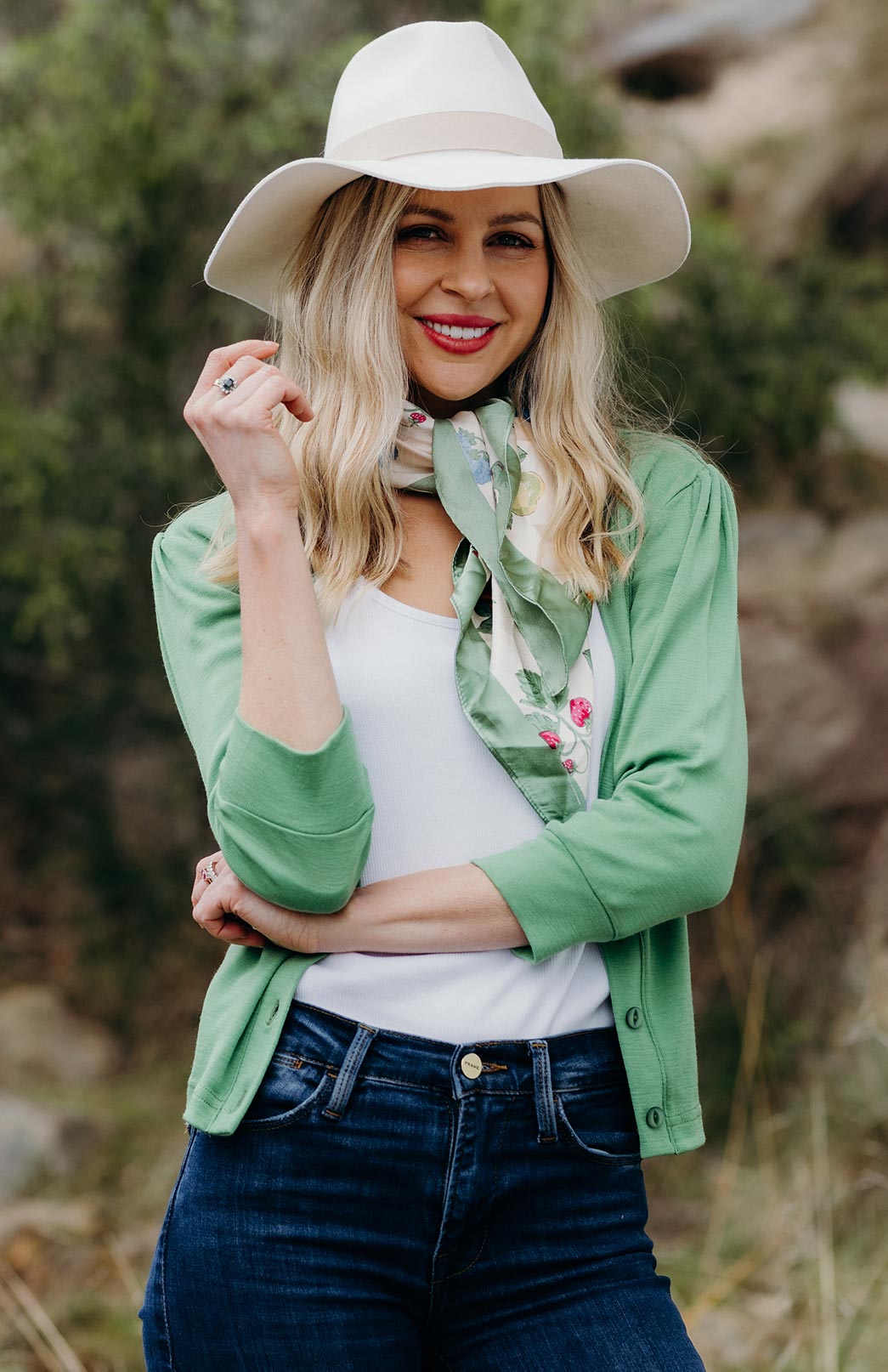 Pistachio Green Women's Merino Wool Crop Cardigan with 3/4 Sleeves