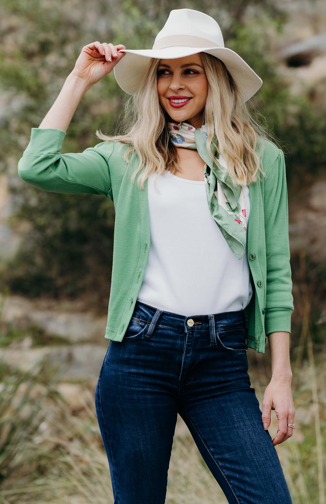 Pistachio Green Women's Merino Wool Crop Cardigan with 3/4 Sleeves