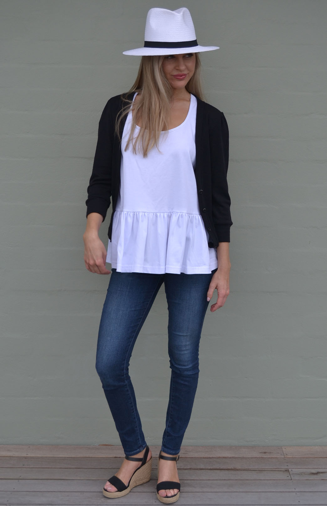 Black Women's Merino Wool Crop Cardigan with 3/4 Sleeves