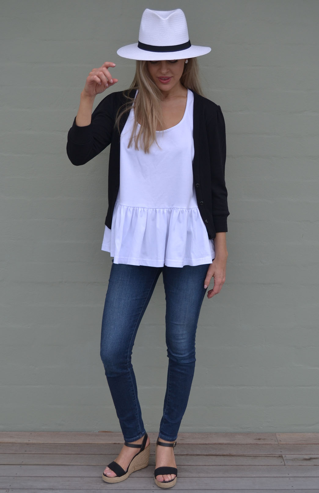 Black Women's Merino Wool Crop Cardigan with 3/4 Sleeves