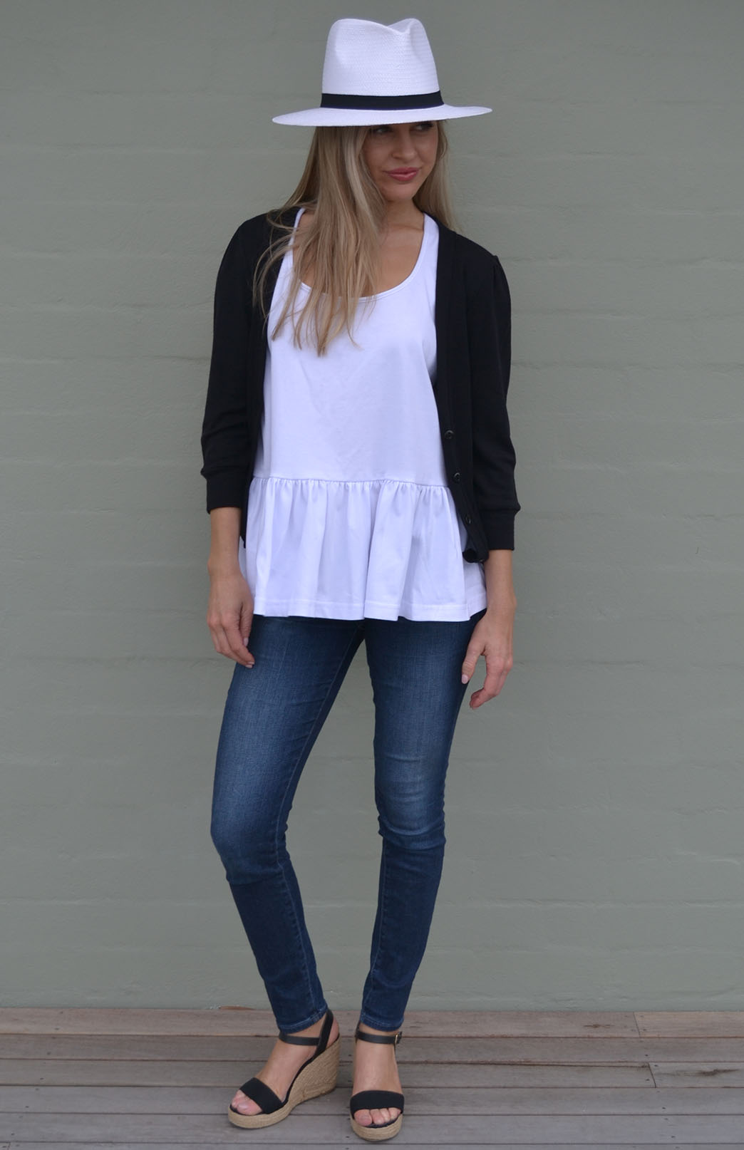 Black Women's Merino Wool Crop Cardigan with 3/4 Sleeves